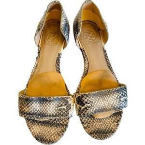 Tory Burch Black and Ivory Printed Leather Sandals US Size 6